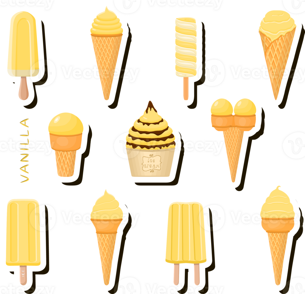 Big colorful set different tastes natural dessert ice cream of consisting various ingredients png