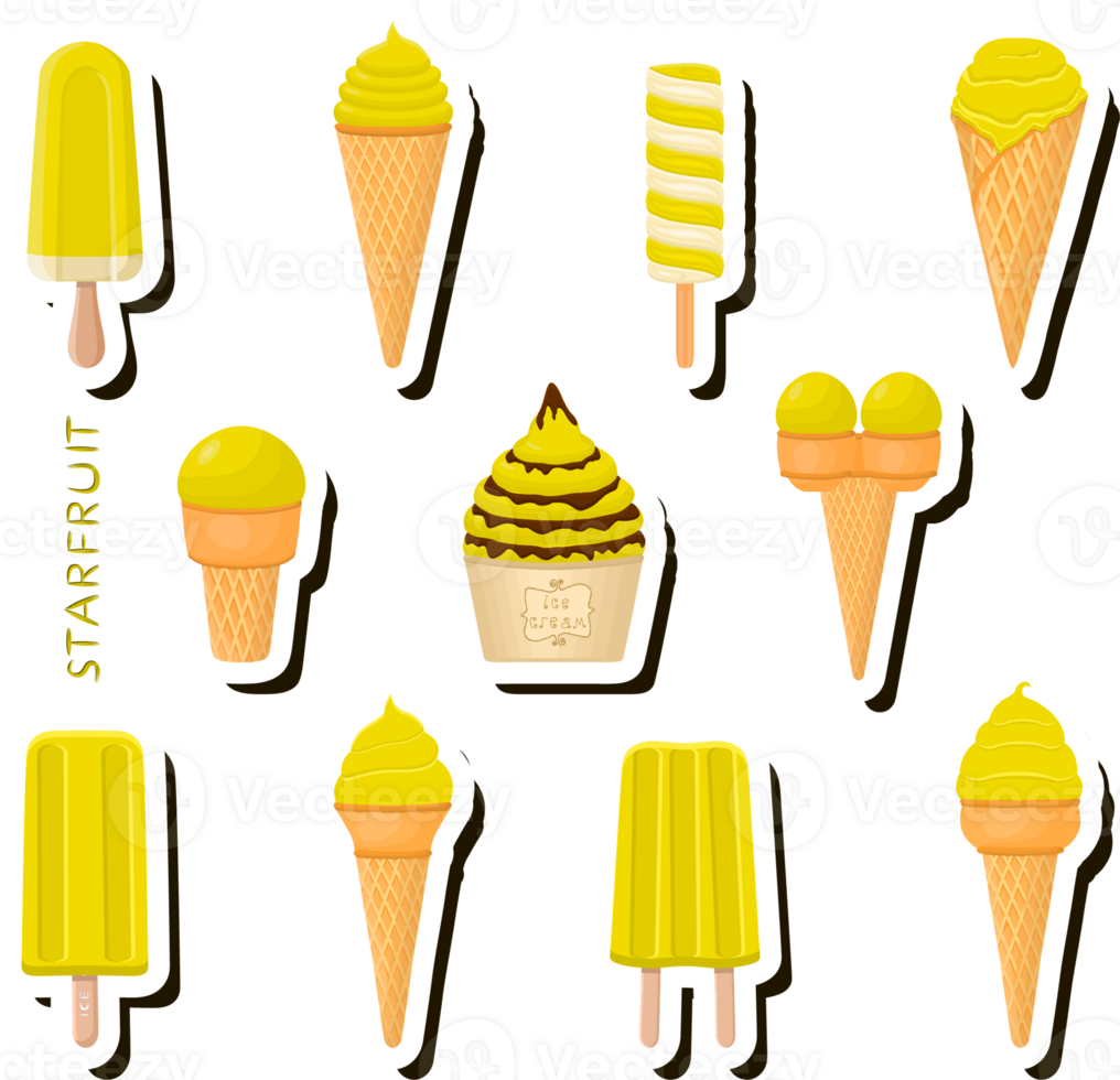 Big colorful set different tastes natural dessert ice cream of consisting various ingredients png