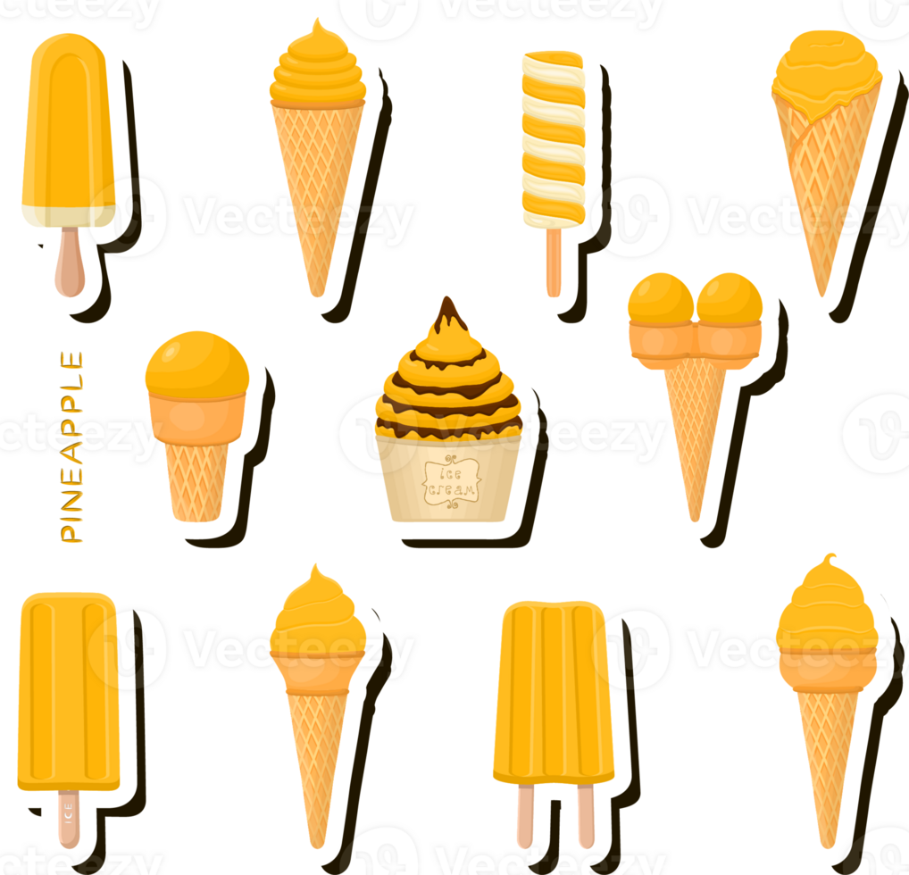 Big colorful set different tastes natural dessert ice cream of consisting various ingredients png