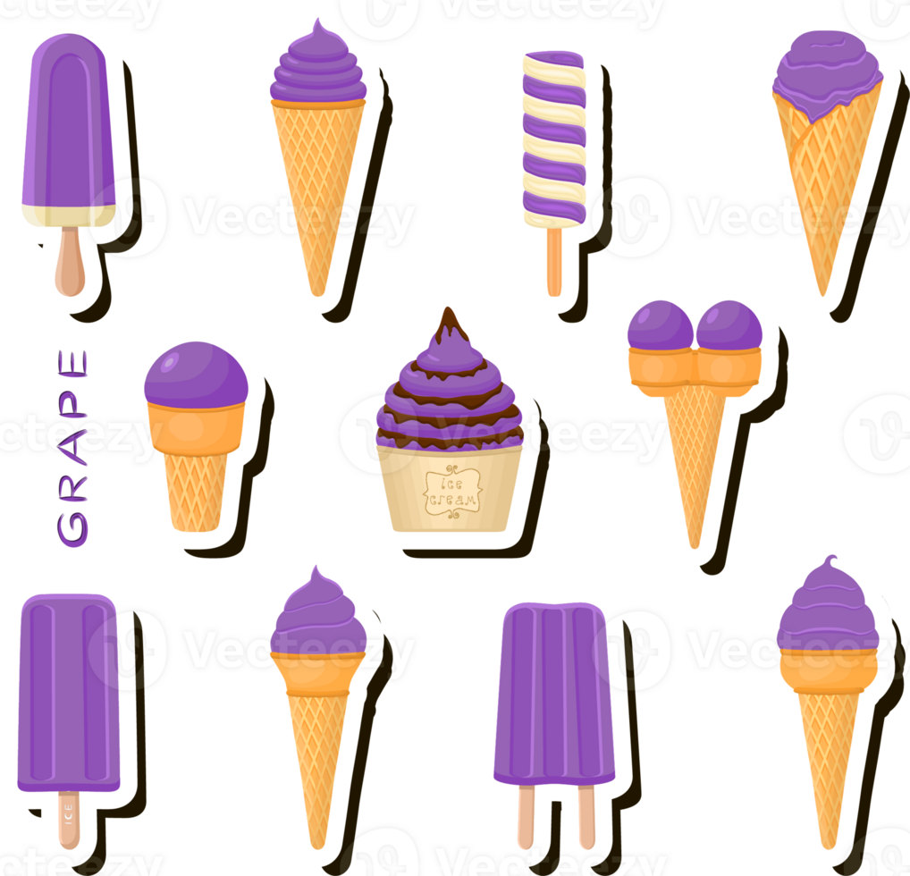 Big colorful set different tastes natural dessert ice cream of consisting various ingredients png