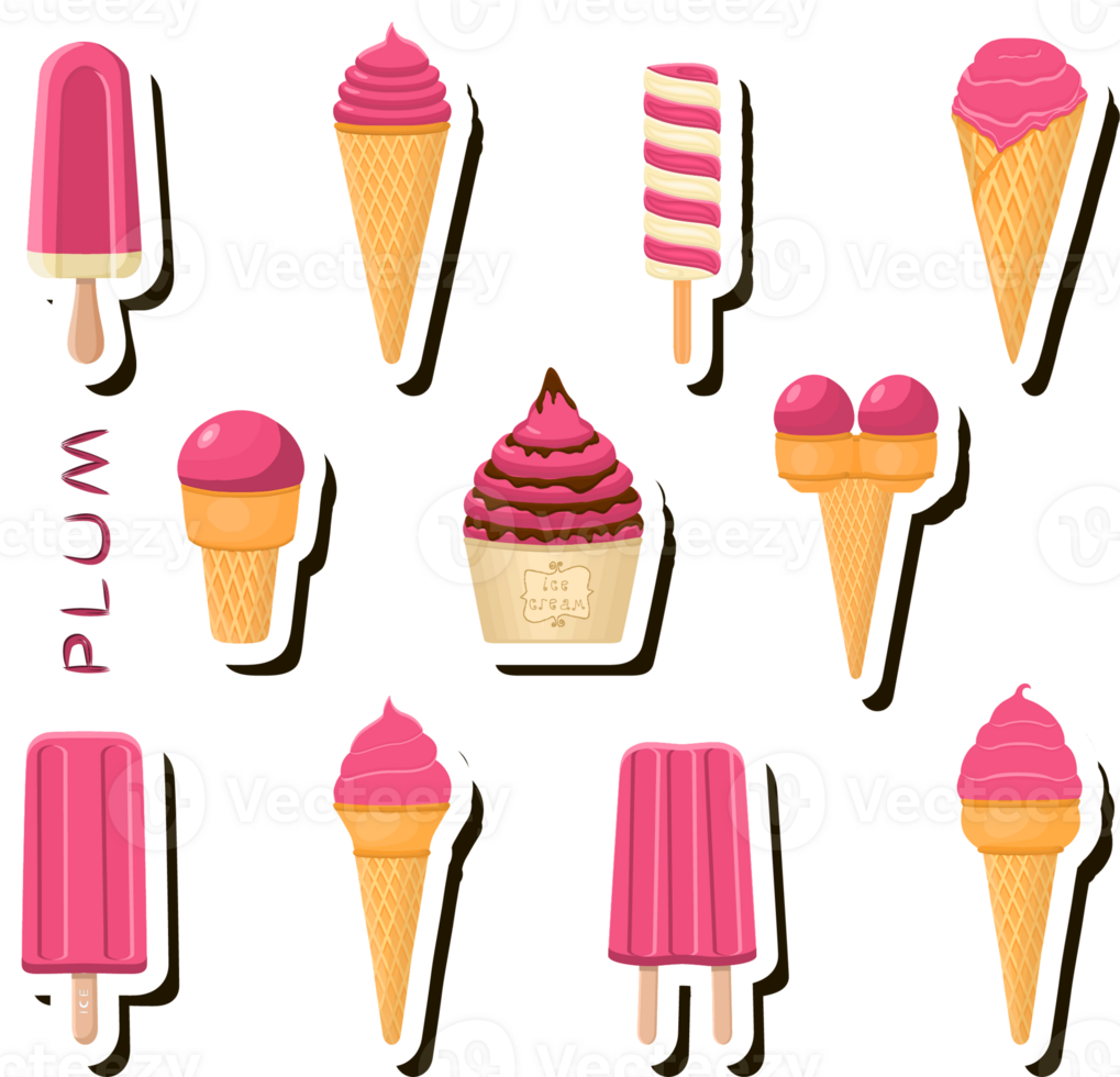 Big colorful set different tastes natural dessert ice cream of consisting various ingredients png