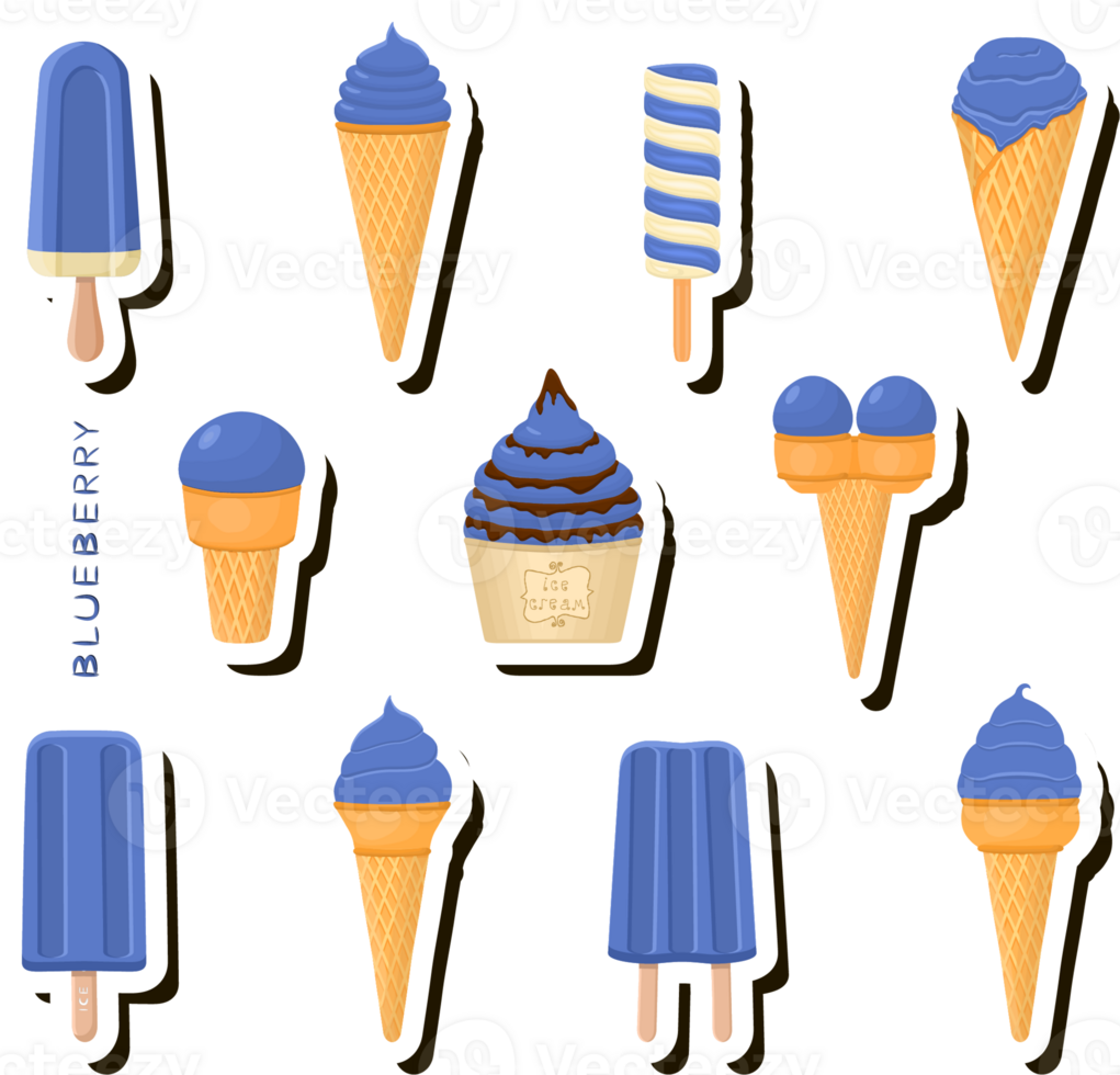 Big colorful set different tastes natural dessert ice cream of consisting various ingredients png