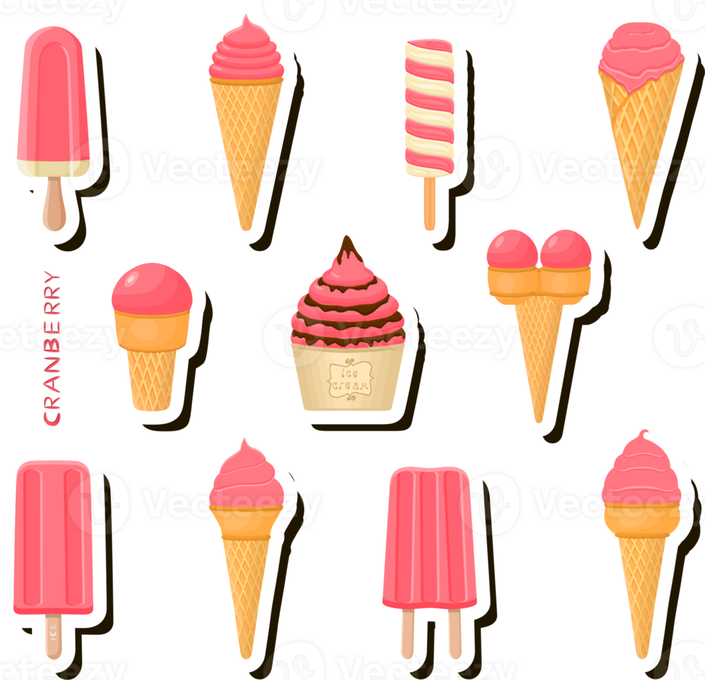 Big colorful set different tastes natural dessert ice cream of consisting various ingredients png
