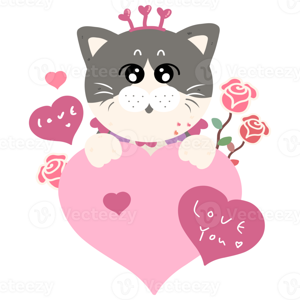 Cute cat with pink heart for valentine's day png