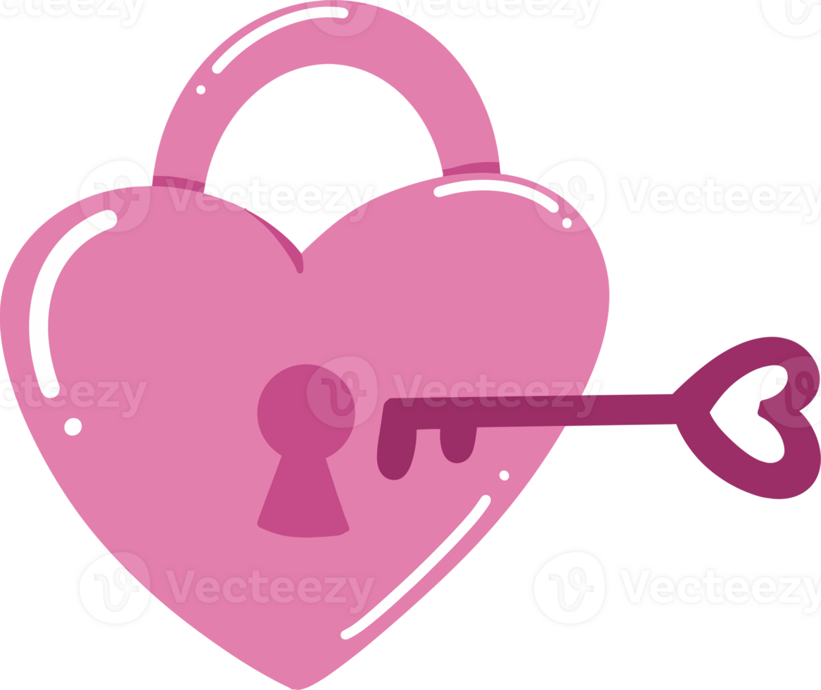 Love heart lock and key illustration png