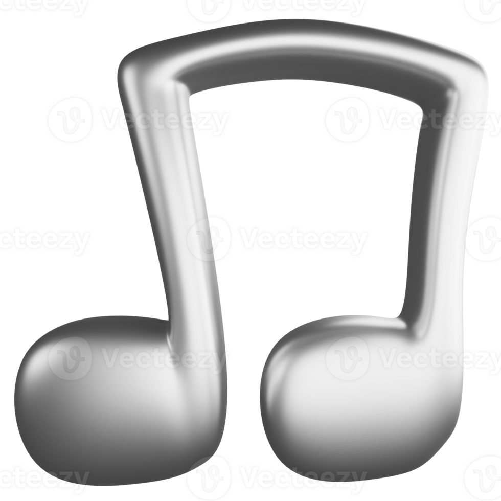 Two eighth notes metallic silver clipart flat design icon isolated on transparent background, 3D render entertainment and music concept png