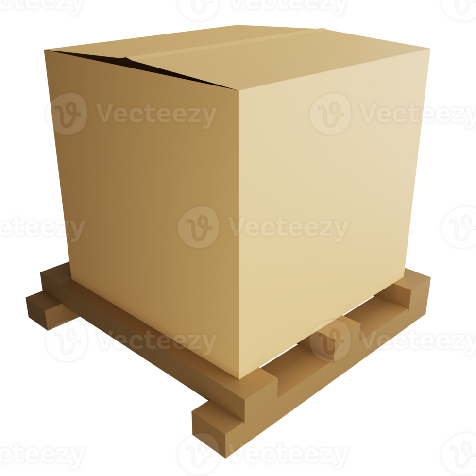 Parcel box on pallet clipart flat design icon isolated on transparent background, 3D render logistic and delivery concept png