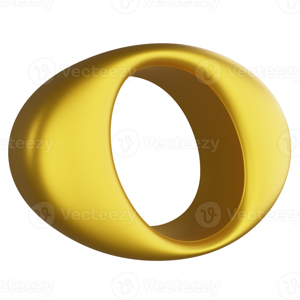 Semibreve or whole note side view metallic gold clipart flat design icon isolated on transparent background, 3D render entertainment and music concept png