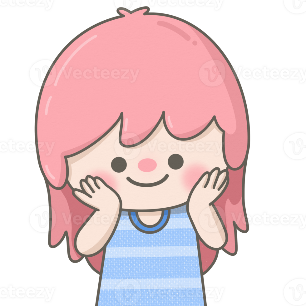 Cute pastel shy girl pink hair png