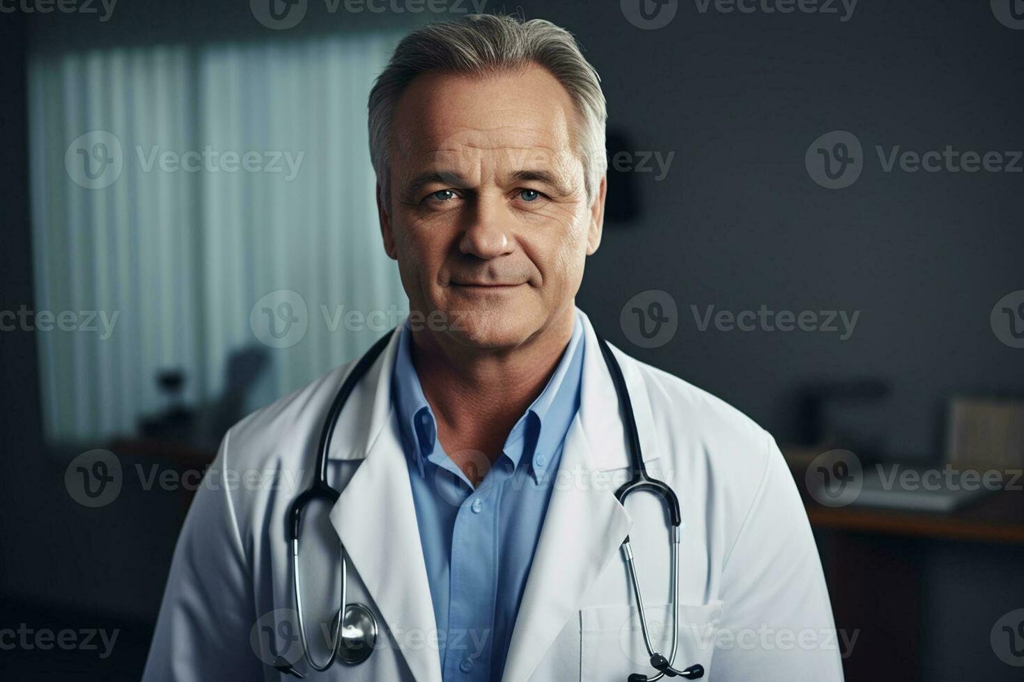 AI generated Smiling European Doctor's Portrait. photo