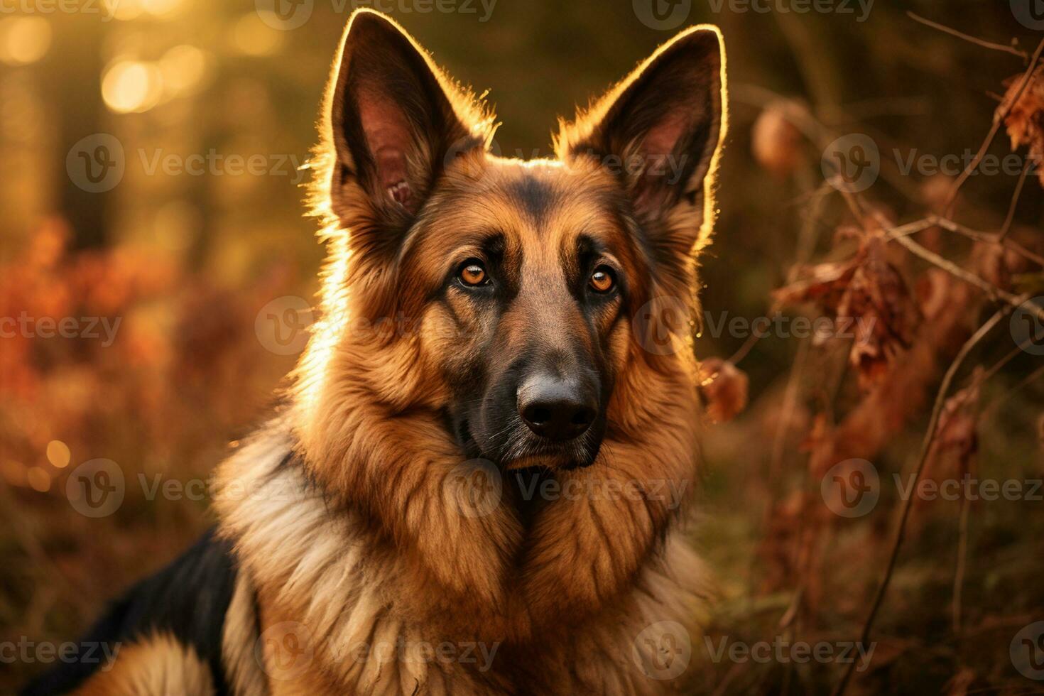 AI generated German Shepherd's Majestic Portrait in Nature. photo