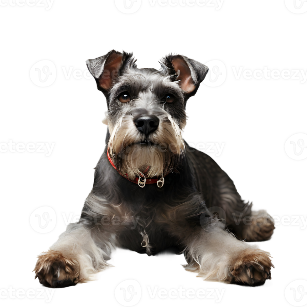AI generated a schnauzer dog is sitting on the floor isolated on png