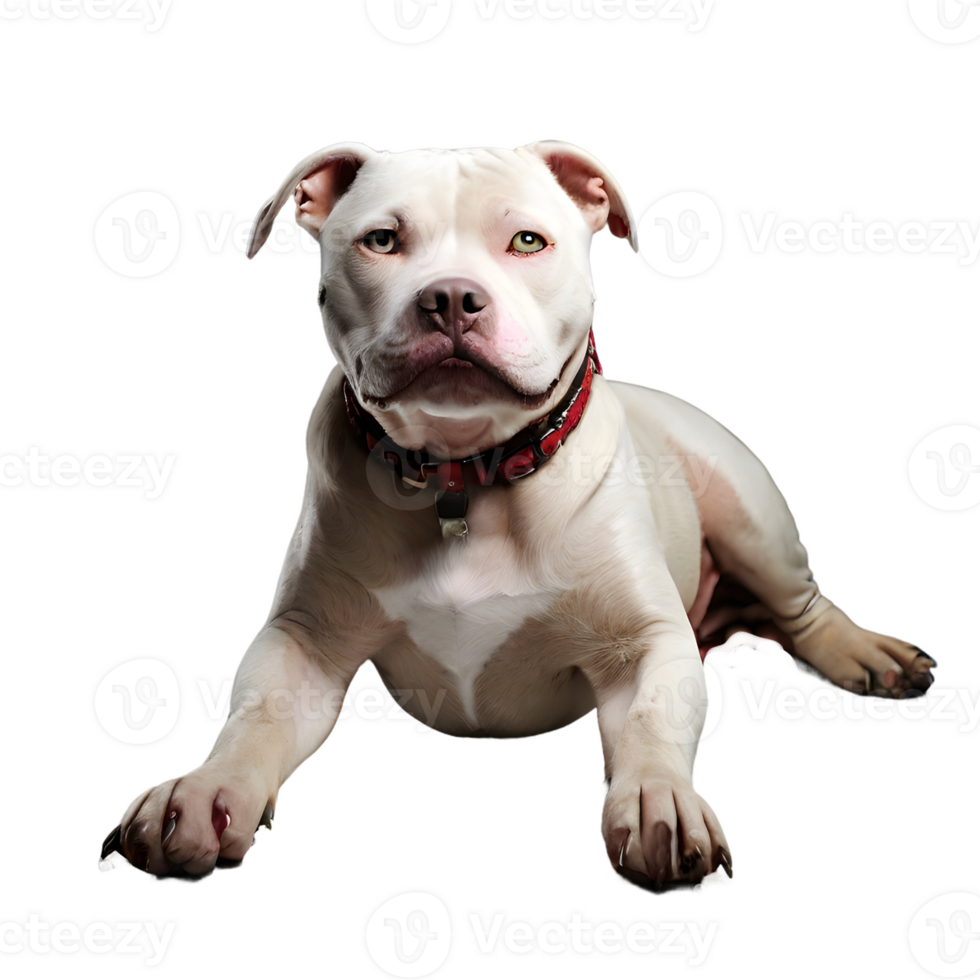 AI generated a white pit bull dog is sitting on the floor png