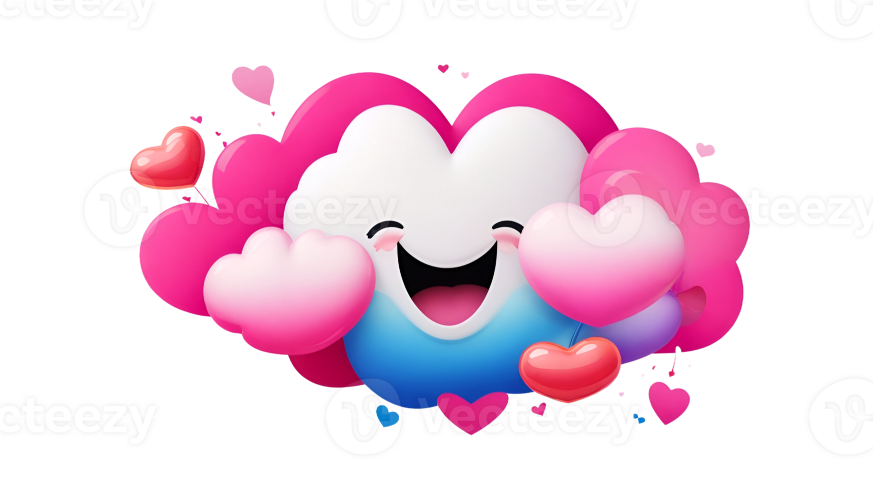 AI generated Valentine cartoon cloud with hearts on it png