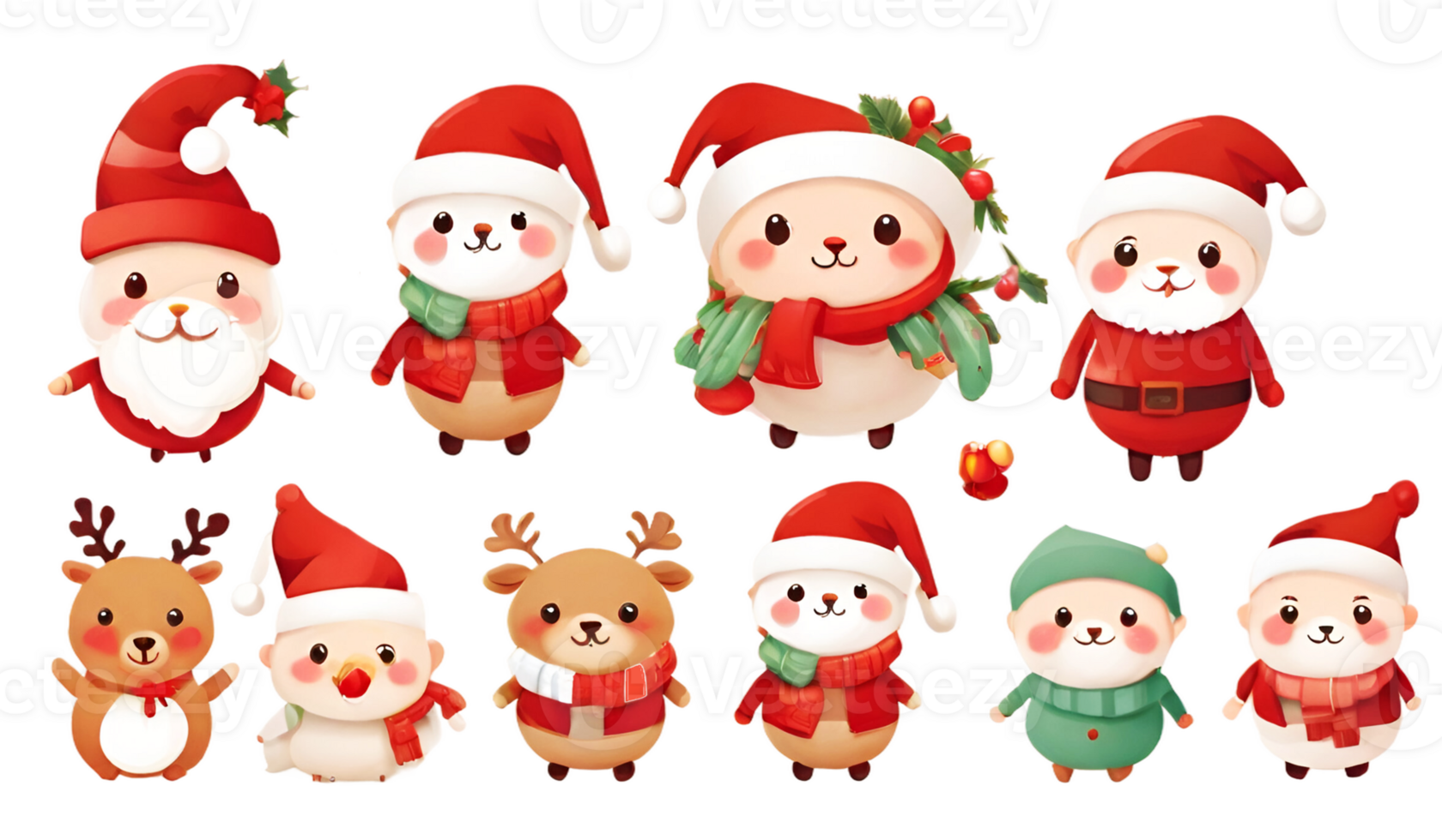 AI generated christmas santa claus and reindeer clipart png