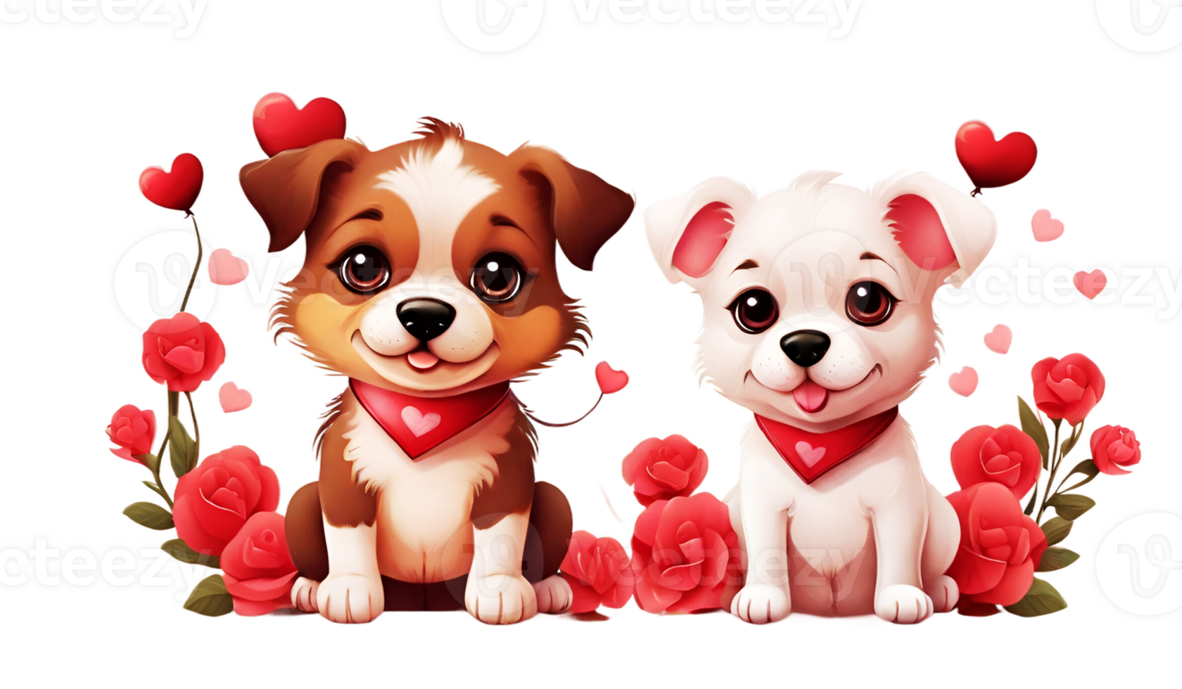AI generated two dogs with hearts on their backs and roses png