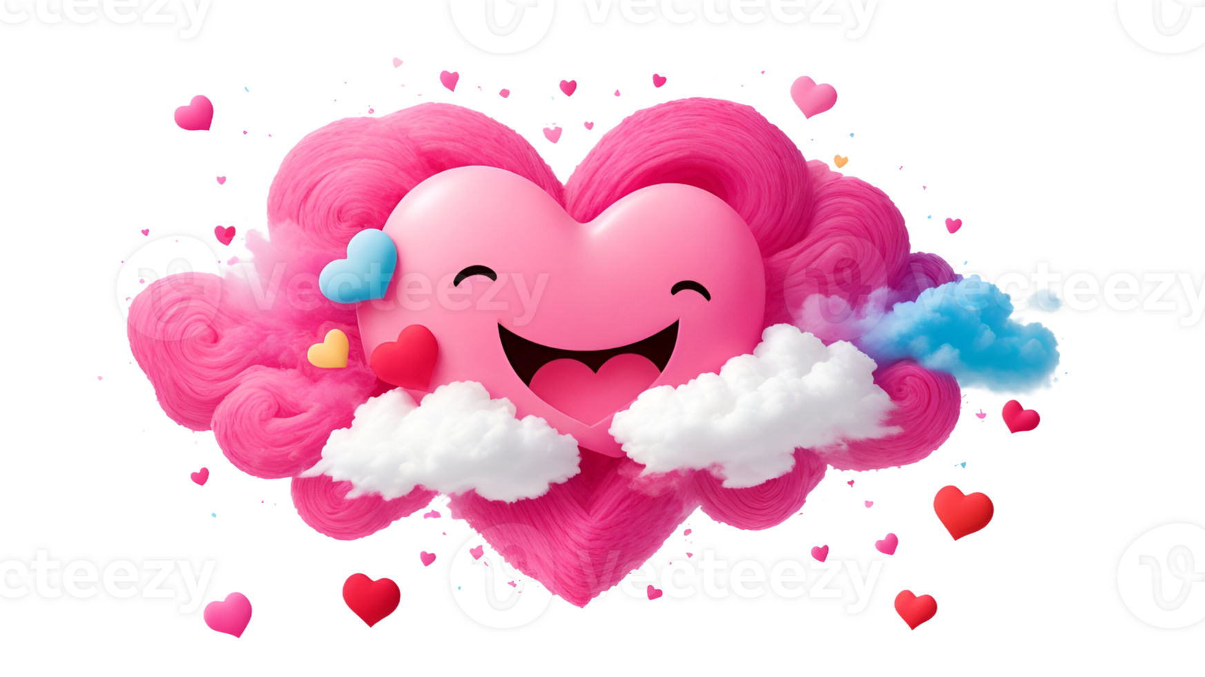 AI generated Valentine's Day heart with clouds and hearts on transparent background png