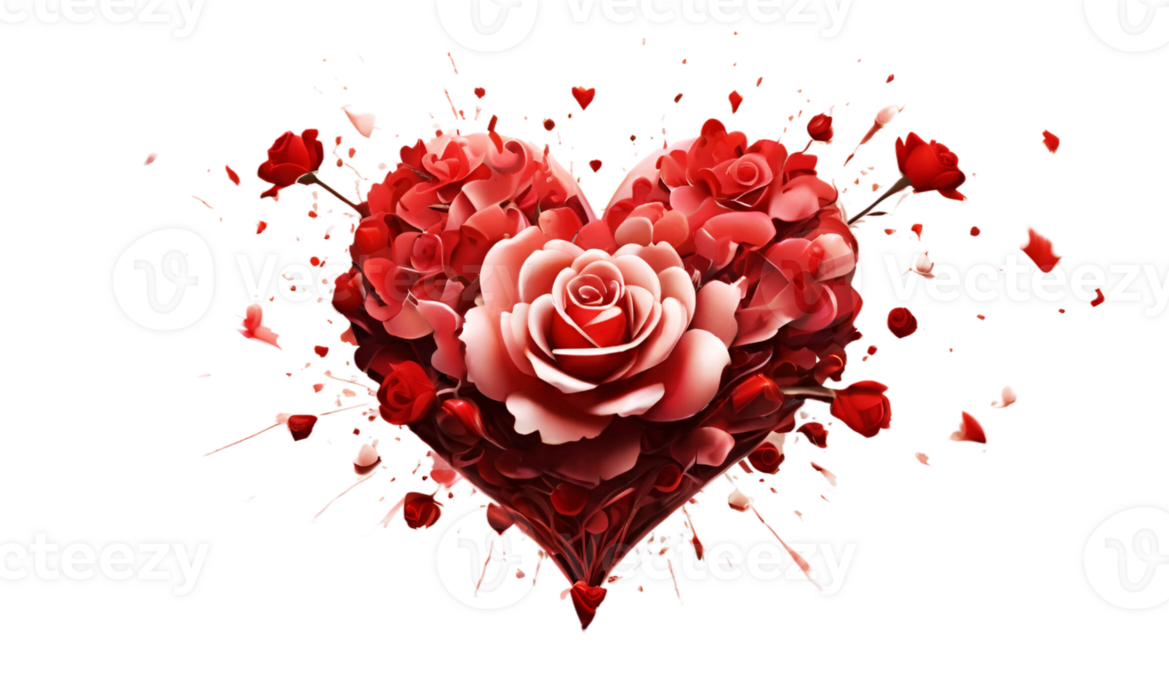 AI generated red rose heart png background