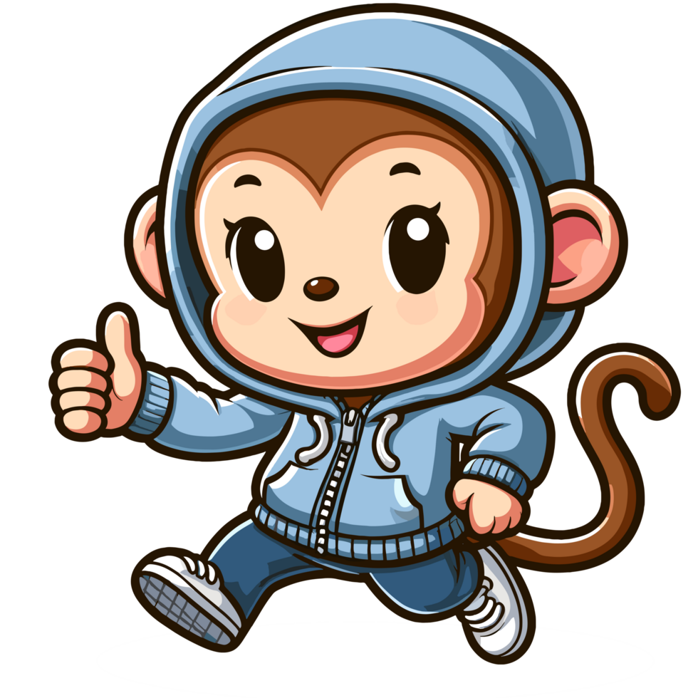 AI generated cartoon illustration of cute monkey child, wearing beanie sweater, sticker design, clean background. png