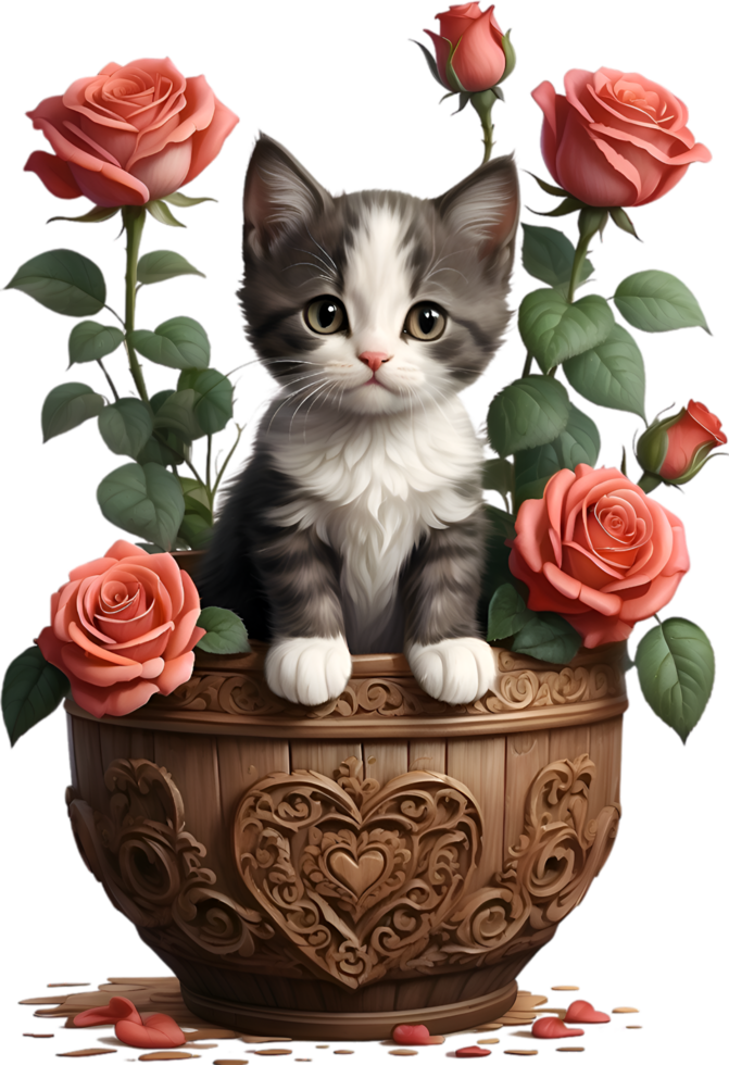 ai généré mignonne chaton dans une fleur pot. ai-généré. png