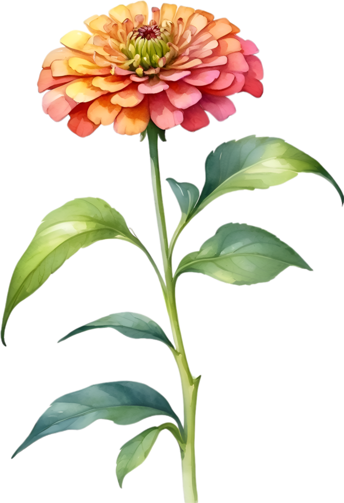 AI generated Watercolor painting of Zinnia flower. Illustration of flowers. AI-Generated. png