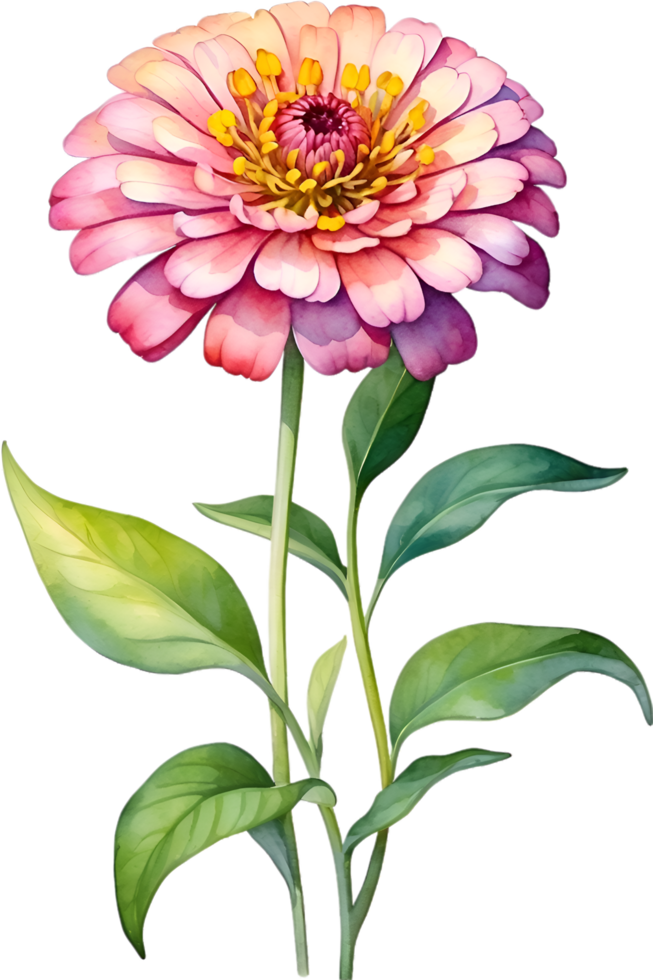 AI generated Watercolor painting of Zinnia flower. Illustration of flowers. AI-Generated. png