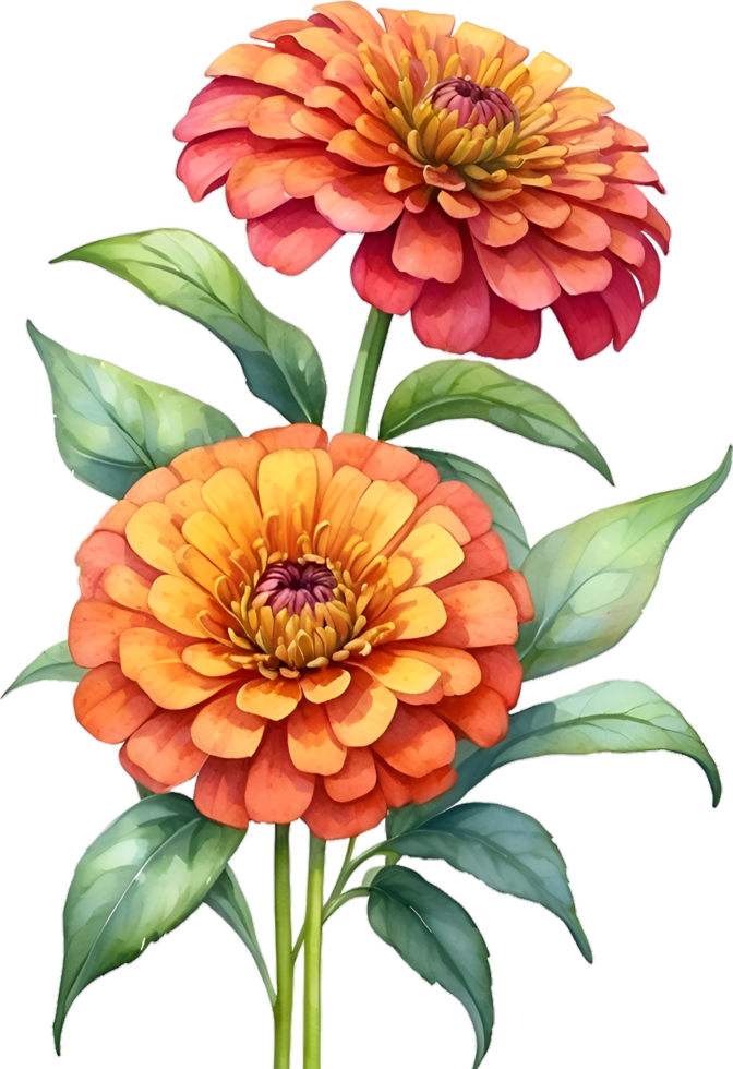 AI generated Watercolor painting of Zinnia flower. Illustration of flowers. AI-Generated. png