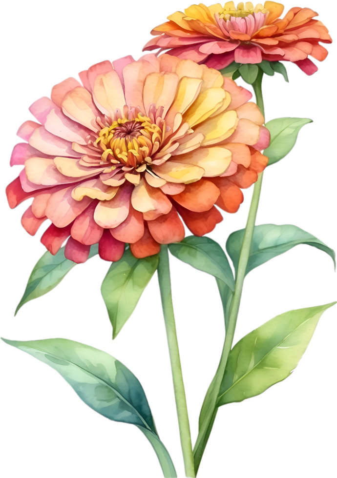 AI generated Watercolor painting of Zinnia flower. Illustration of flowers. AI-Generated. png