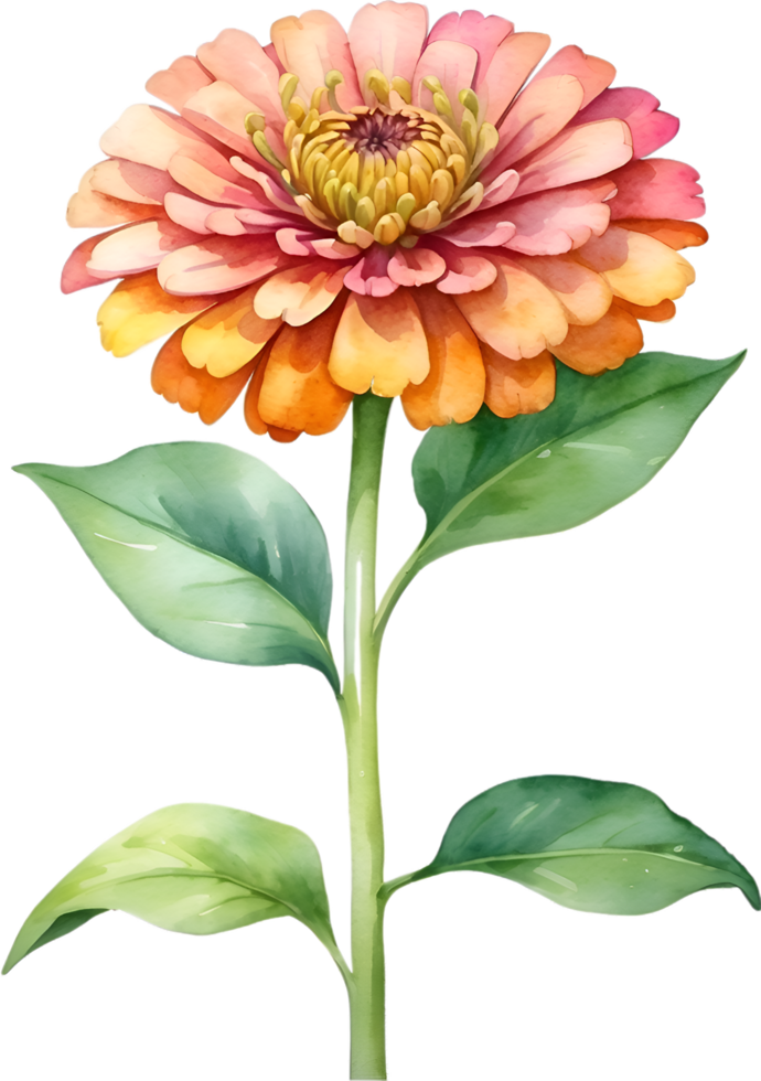 AI generated Watercolor painting of Zinnia flower. Illustration of flowers. AI-Generated. png