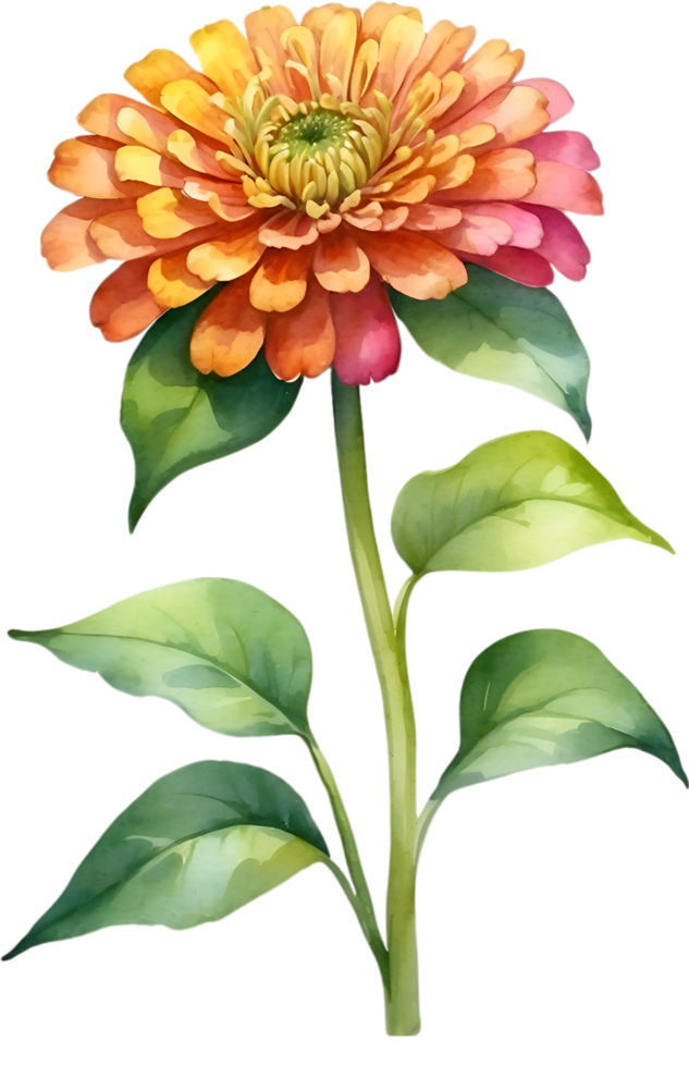 AI generated Watercolor painting of Zinnia flower. Illustration of flowers. AI-Generated. png