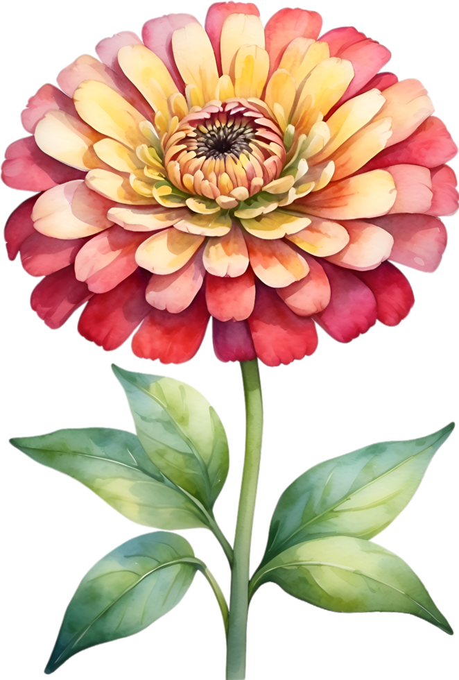 AI generated Watercolor painting of Zinnia flower. Illustration of flowers. AI-Generated. png