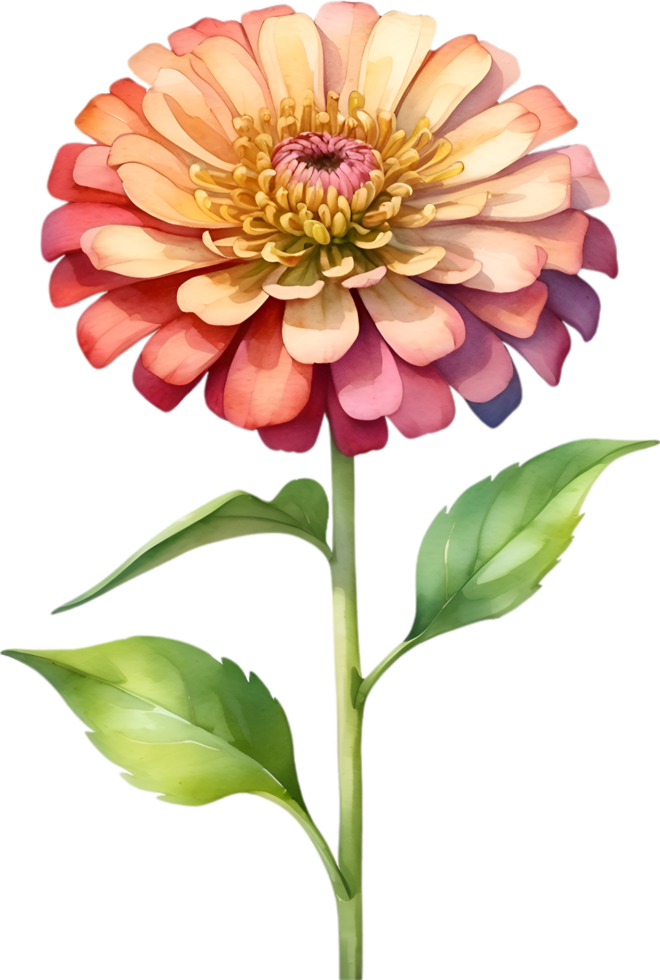 AI generated Watercolor painting of Zinnia flower. Illustration of flowers. AI-Generated. png