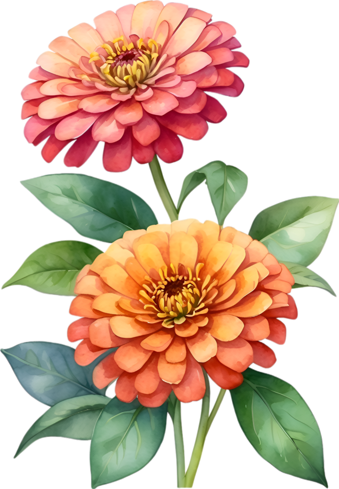 AI generated Watercolor painting of Zinnia flower. Illustration of flowers. AI-Generated. png