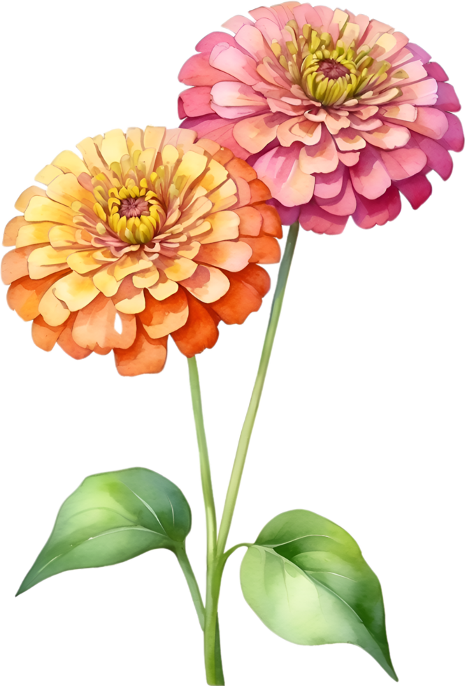 AI generated Watercolor painting of Zinnia flower. Illustration of flowers. AI-Generated. png