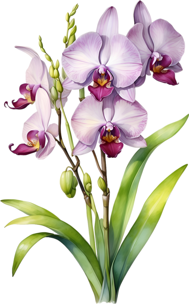 AI generated Watercolor painting of Zygopetalum Orchid flower. Illustration of flowers. AI-Generated. png