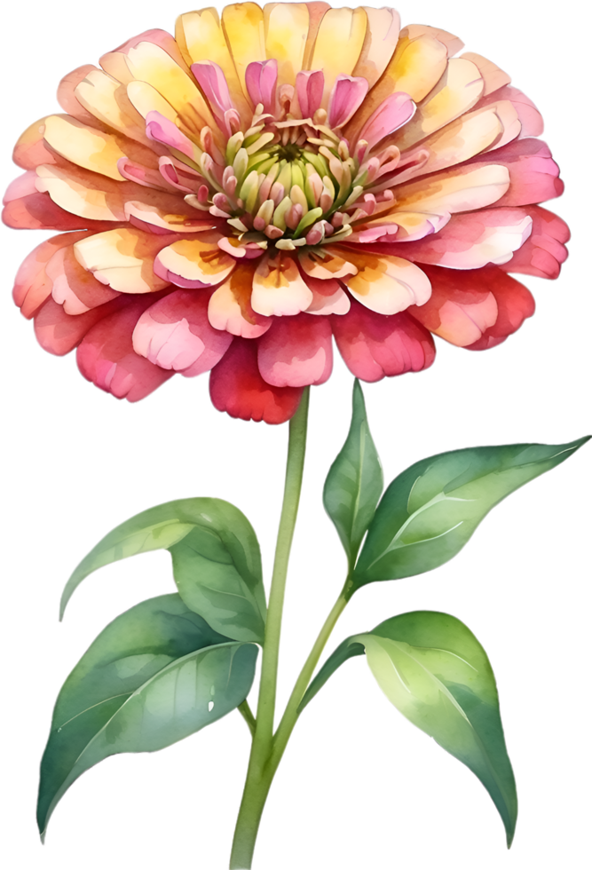 AI generated Watercolor painting of Zinnia flower. Illustration of flowers. AI-Generated. png