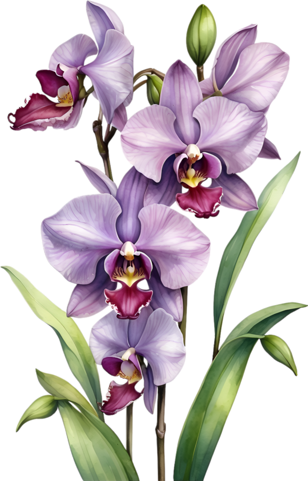 AI generated Watercolor painting of Zygopetalum Orchid flower. Illustration of flowers. AI-Generated. png