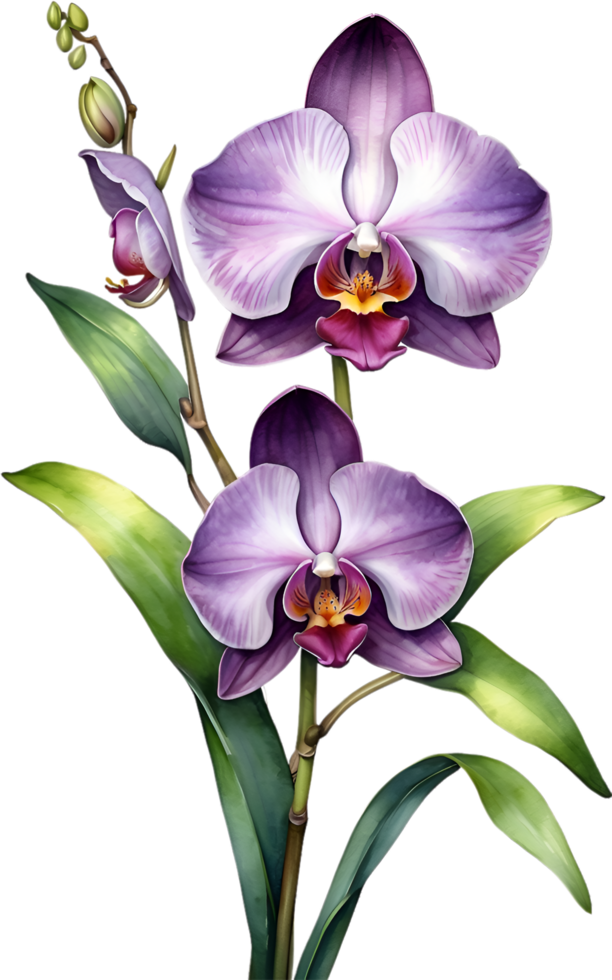 AI generated Watercolor painting of Zygopetalum Orchid flower. Illustration of flowers. AI-Generated. png