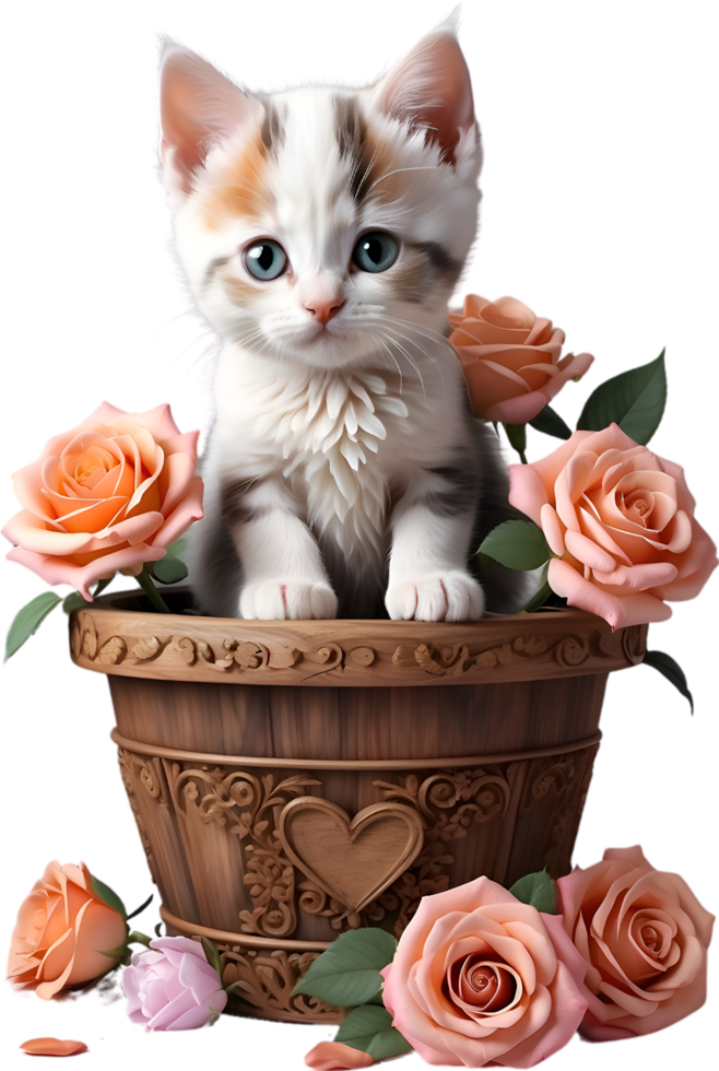 AI generated Cute kitten in a flower pot. AI-Generated. png