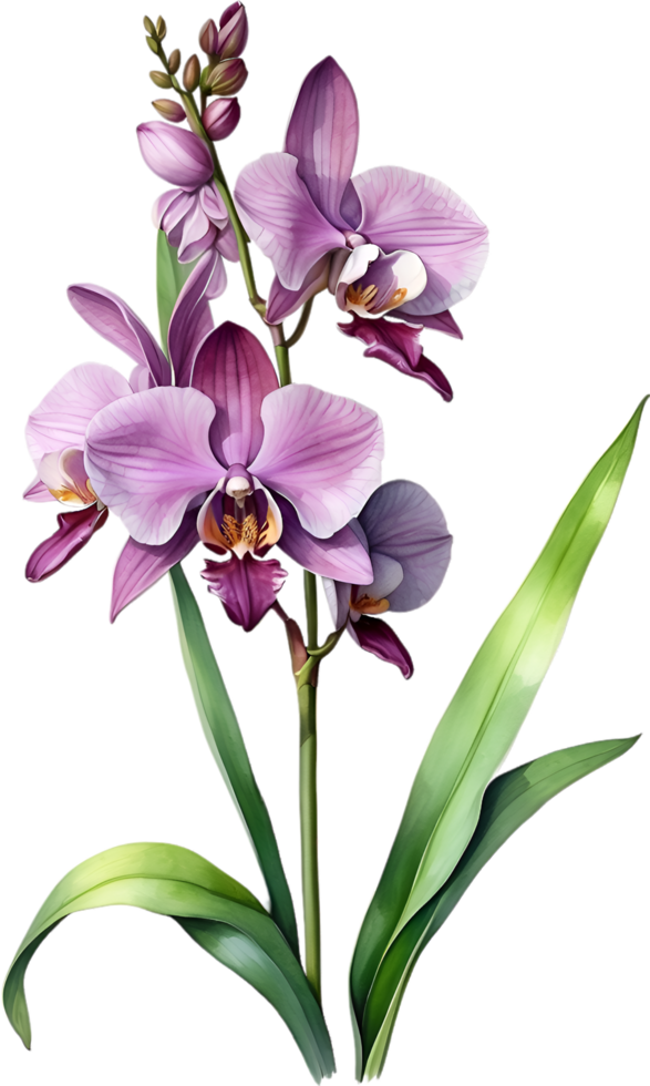 AI generated Watercolor painting of Zygopetalum Orchid flower. Illustration of flowers. AI-Generated. png