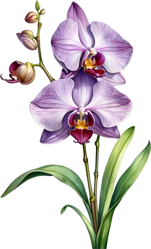 AI generated Watercolor painting of Zygopetalum Orchid flower. Illustration of flowers. AI-Generated. png