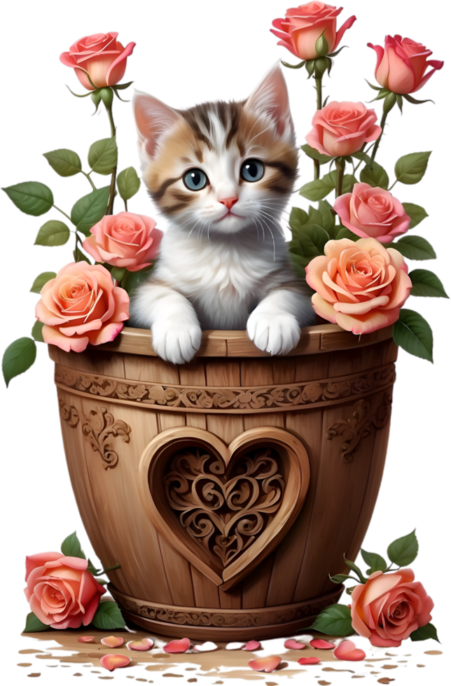 AI generated Cute kitten in a flower pot. AI-Generated. png