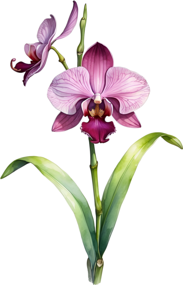 AI generated Watercolor painting of Zygopetalum Orchid flower. Illustration of flowers. AI-Generated. png