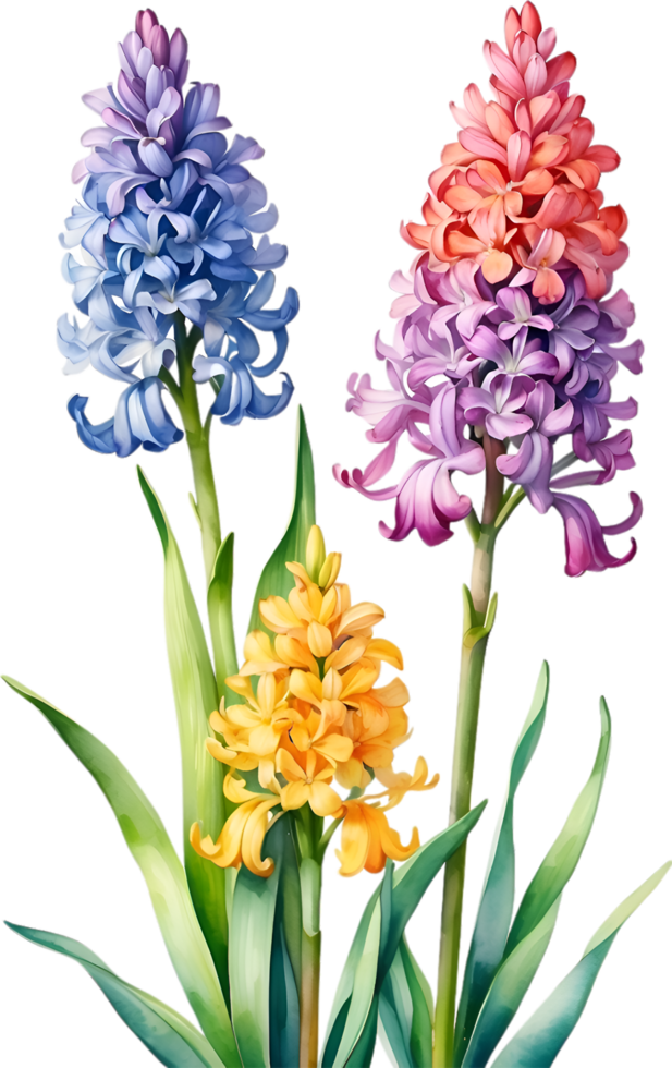 AI generated Watercolor painting of rainbow Hyacinth  flower. Illustration of flowers. AI-Generated. png