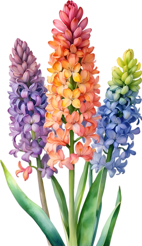 AI generated Watercolor painting of rainbow Hyacinth  flower. Illustration of flowers. AI-Generated. png