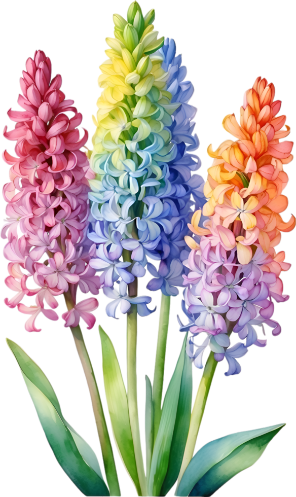 AI generated Watercolor painting of rainbow Hyacinth  flower. Illustration of flowers. AI-Generated. png
