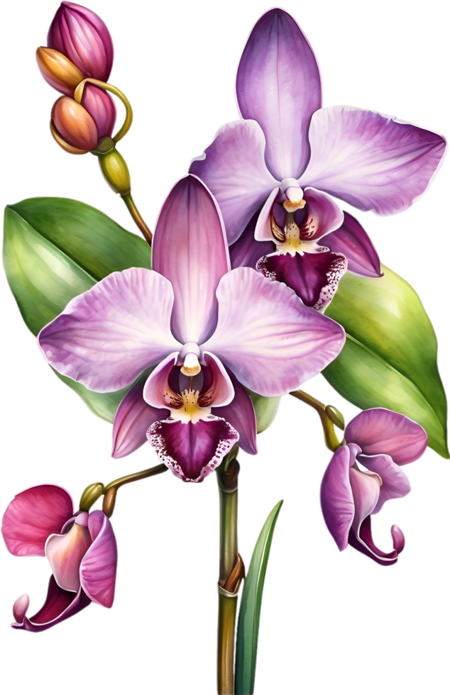 AI generated Watercolor painting of Zygopetalum Orchid flower. Illustration of flowers. AI-Generated. png