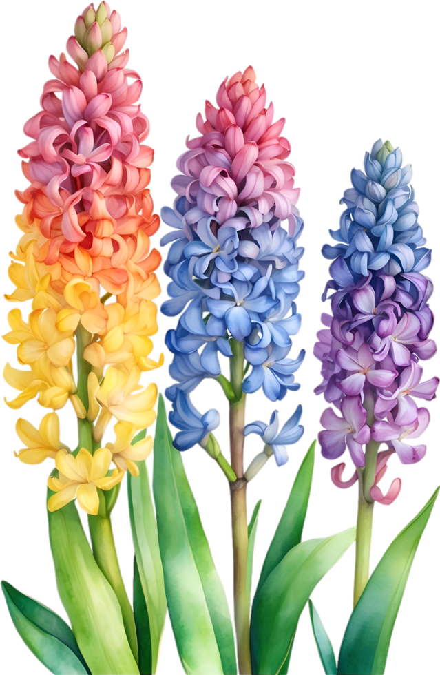 ai gegenereerd waterverf schilderij van regenboog hyacint bloem. illustratie van bloemen. ai-gegenereerd. png