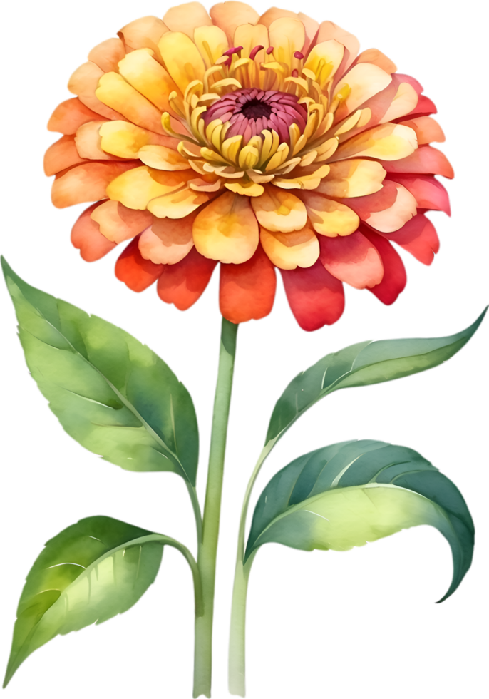 AI generated Watercolor painting of Zinnia flower. Illustration of flowers. AI-Generated. png