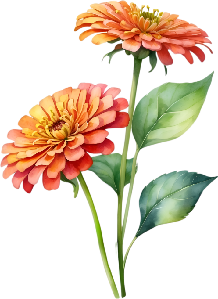 AI generated Watercolor painting of Zinnia flower. Illustration of flowers. AI-Generated. png